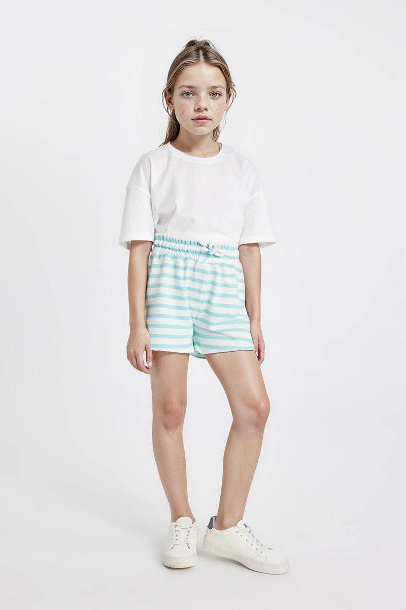 DeFacto Blue Girl Girl Striped Shorts Casual - Image 3